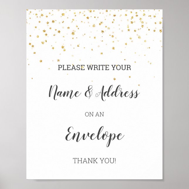 Poster Gold Confetti Baby shower Adresse Un Enveloppe Pan (Devant)