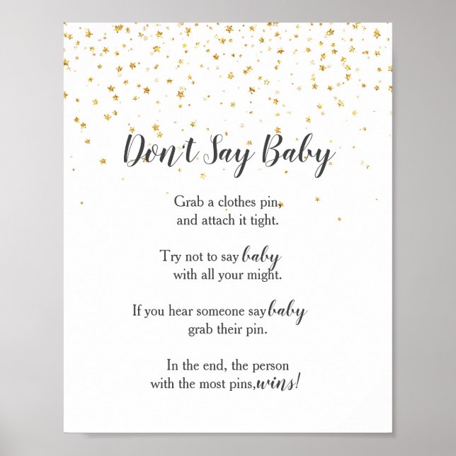 Poster Gold Confetti Baby shower Ne pas dire Baby Game Si (Devant)