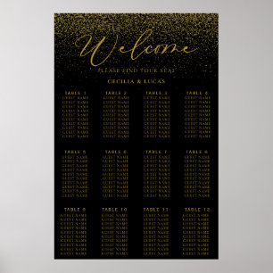 Poster Gold Confetti Boho Black Wedding Seating Chart