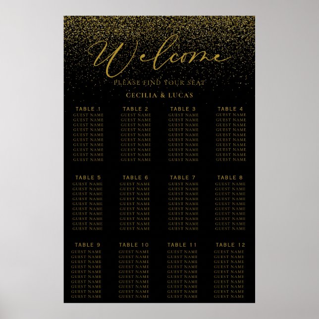 Poster Gold Confetti Boho Mariage noir (Devant)