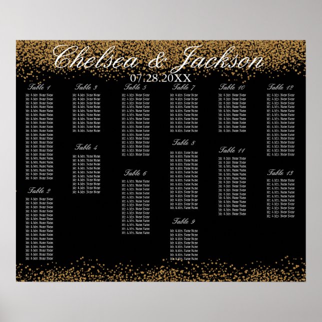 Poster Gold Confetti et Black - 13 Seating Chart (Devant)