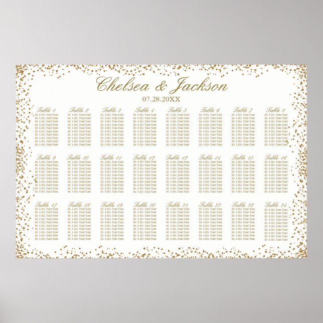 Poster Gold Confetti et Blanc - 24 Seating Chart (Devant)