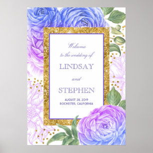 Poster Gold Confetti Floral Bleu et violet Accueil