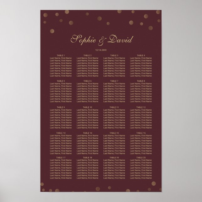 Poster Gold Confetti Love Burgundy Mariage Carte de siège (Devant)