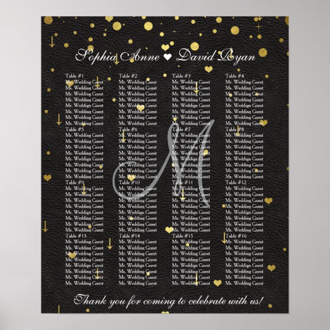 Poster Gold Confetti Mariage en cuir noir (Devant)