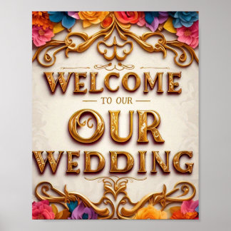 Poster Gold Design Bienvenue à notre signature Mariage Ma