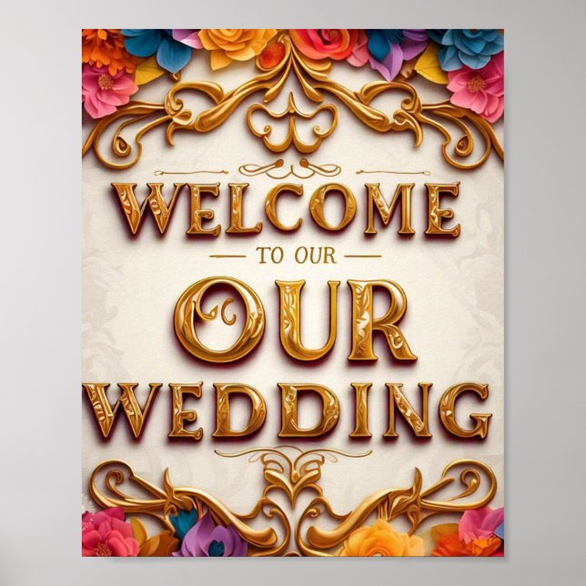 Poster Gold Design Bienvenue à notre signature Mariage Ma (Devant)