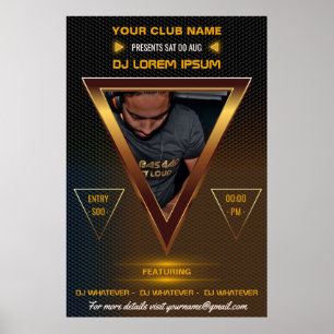 Poster Gold DJ Music and Dance Gig ajouter photo et logo