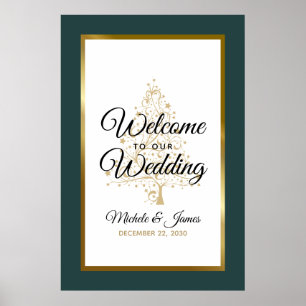 Poster Gold Emerald Green Vacances d'hiver Bienvenue Mari