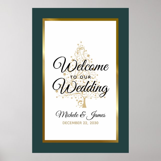 Poster Gold Emerald Green Vacances d'hiver Bienvenue Mari (Devant)