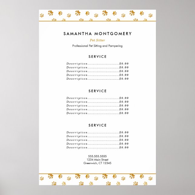 Poster Gold Empreintes de pattes Professional Pet Sitter  (Devant)