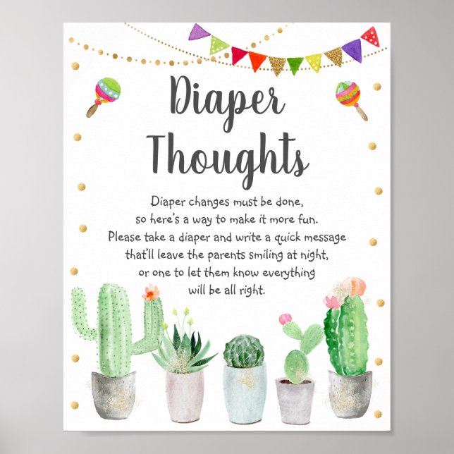 Poster Gold Fiesta Cactus Baby shower de réflexion sur le (Devant)