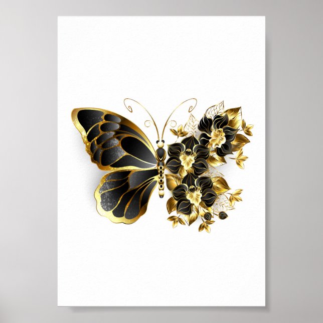 Poster Gold flower Butterfly with Black Orchid (Devant)