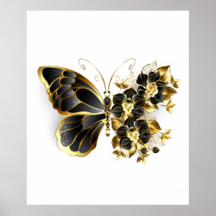 Poster Gold flower Butterfly with Black Orchid