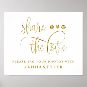 Poster Gold Foil Calligraphy Mariage Hashtag Partager l'a