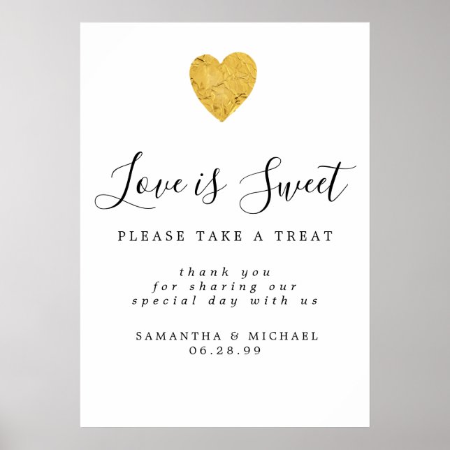 Poster Gold Foil Love est Sweet Mariage Dessert Bar Sign (Devant)