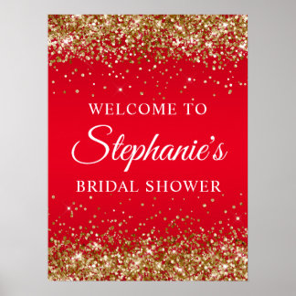 Poster Gold Glitter Red Bridal Shower Welcome