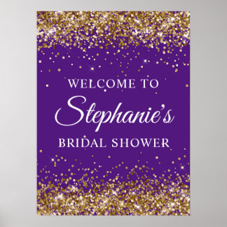 Poster Gold Glitter Royal Purple Bridal Shower Welcome