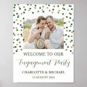Poster Gold Green Engagement Party Personnalisé 8,5x11 Ph