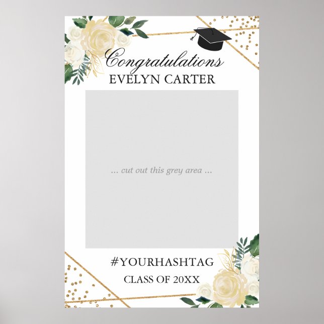 Poster Gold Green Floral Graduation Party Photo Prop (Devant)