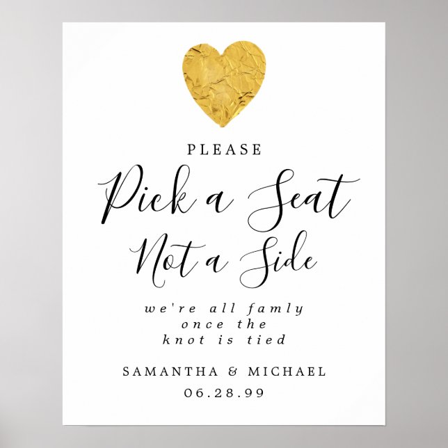 Poster Gold Heart Choisir Un Siège Pas Un Mariage Côté Si (Devant)