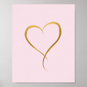 Poster Gold Heart sur arrière - plan rose - Art Print