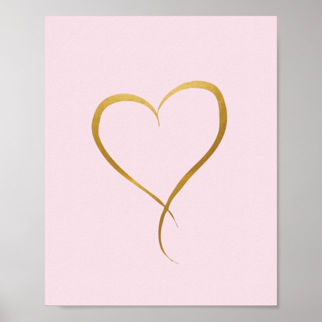 Poster Gold Heart sur arrière - plan rose - Art Print (Devant)