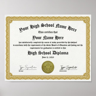 Poster Gold High School Diploma, General Equivalency 