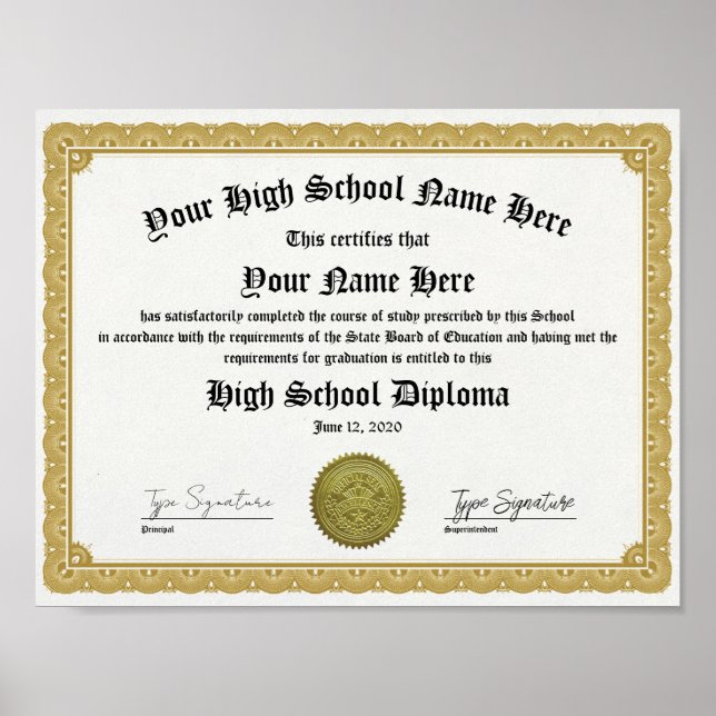 Poster Gold High School Diploma, General Equivalency  (Devant)