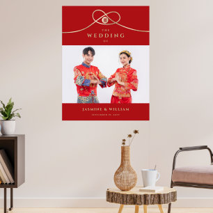 Poster Gold Knot Union Double Bonheur Mariage chinois
