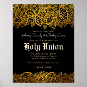 Poster Gold Lace Black Alternative Mariage Certificat