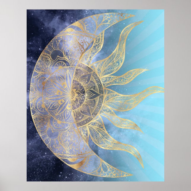 Poster Gold Moon Sun Mandala Celestial Design (Devant)