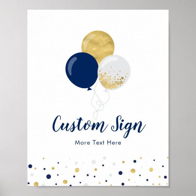 Poster Gold & Navy Anniversaire de enfant Party Personnal (Devant)