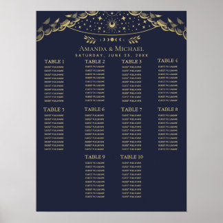 Poster Gold & Navy Mystical Tarot Wedding Seating Chart
