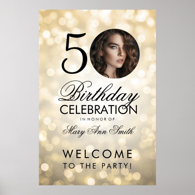 Poster Gold N'IMPORTE QUEL ÂGE Fête Anniversaire Lumières (Devant)