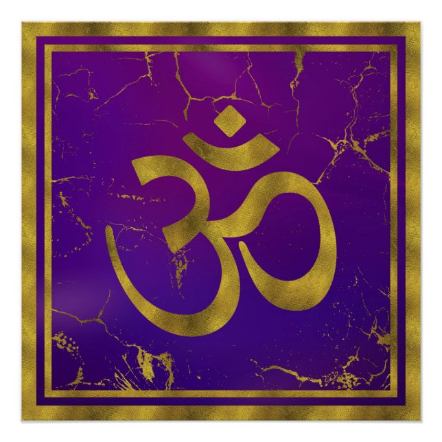 Poster Gold OM symbole - Aum, Omkara sur Purple/Indigo (Devant)