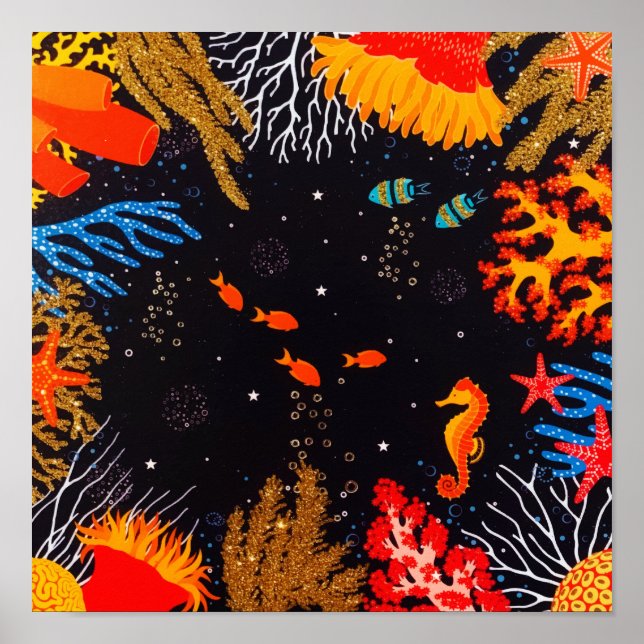 Poster Gold Orange Tropical Summer Ocean Underwater (Devant)