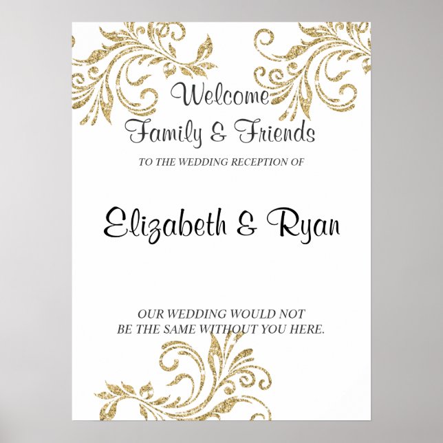 Poster Gold, Parties scintillant Faux, Mariage Personnali (Devant)