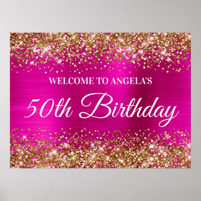 Poster Gold Parties scintillant Hot rose Foil 50e anniver (Devant)