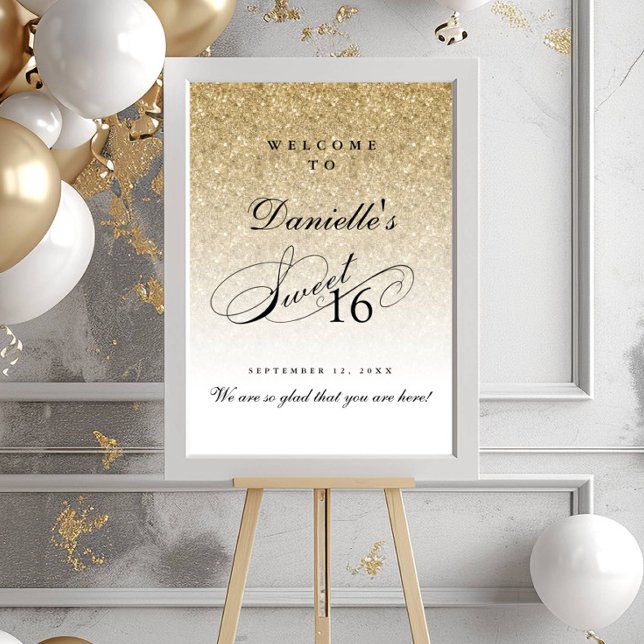 Poster Gold Parties scintillant Sweet 16 Accueil personna (Créateur téléchargé)