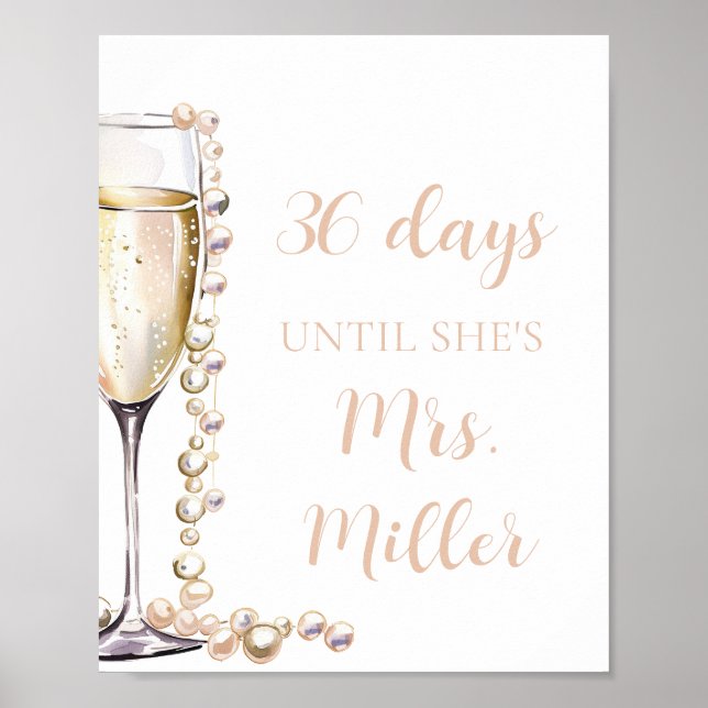 Poster Gold Pearls et Prosecco Jours jusqu'à ce qu'elle s (Devant)