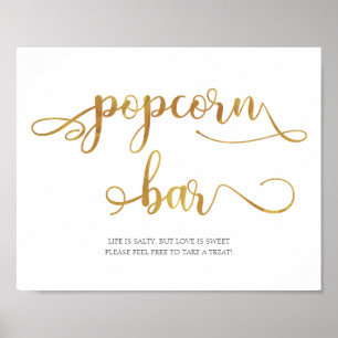 Poster Gold "Popcorn Bar" nourriture faveurs Mariage Sign