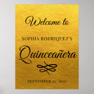 Poster Gold Quinceañera 15e anniversaire Bienvenue