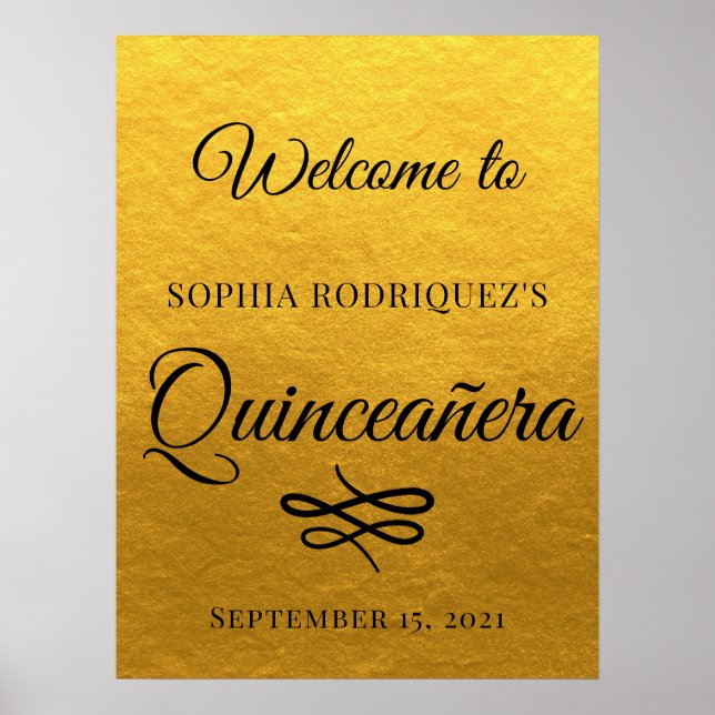 Poster Gold Quinceañera 15e anniversaire Bienvenue (Devant)