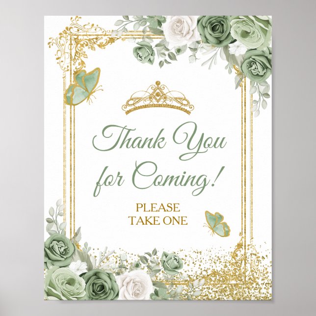 Poster Gold Quinceañera Sage Merci vert pour venir (Devant)