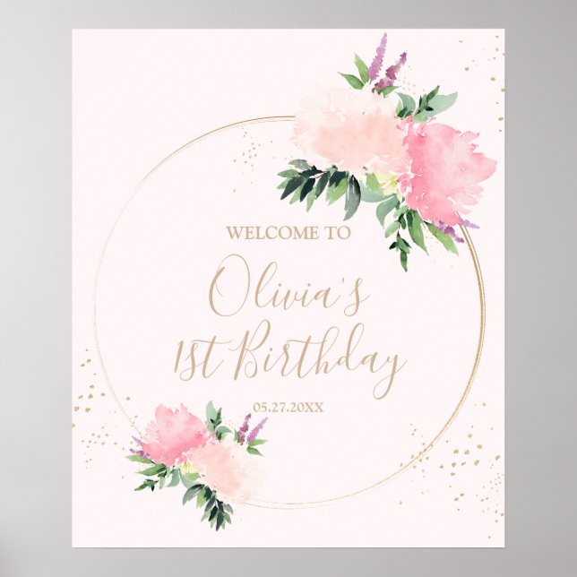 Poster Gold Rose Floral Anniversaire Bienvenue (Devant)