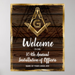 Poster Gold Rustic Wood Masonic Welcome Party