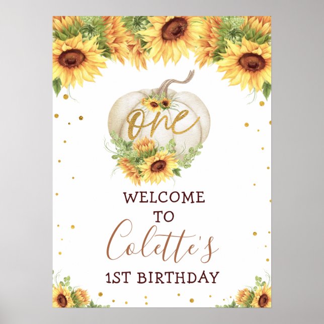 Poster Gold Sunflower Bienvenue Citrouille 1er anniversai (Devant)
