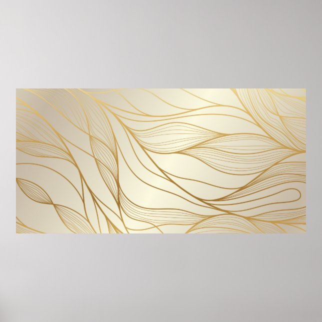 Poster Gold wavy pattern. Luxurious golden linear ornamen (Devant)