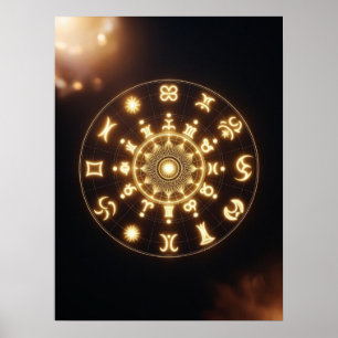 Poster Golden Aura Zodiac Mandala - Art Spirituel